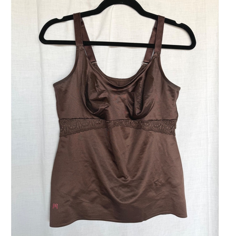 Ruby Ribbon Cami Shapewear Base Layer Minimalist Earthy Brown Lace Trim Size 40